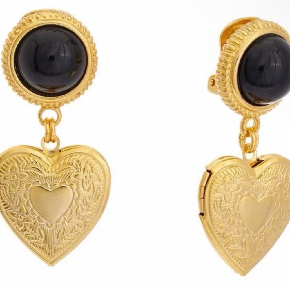 Ben-Amun Gold and Black Heart Earrings - Picture 8 of 8